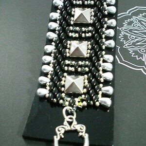 Super Duo and Pyramid Bead Bracelet; High Fashion; OOAK, Beadweaving